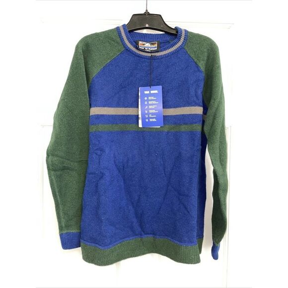 Peak To Plateau NWT Yak Wool Striped Crewneck Blue & Green Anti-Itch Sweater - Picture 1 of 7